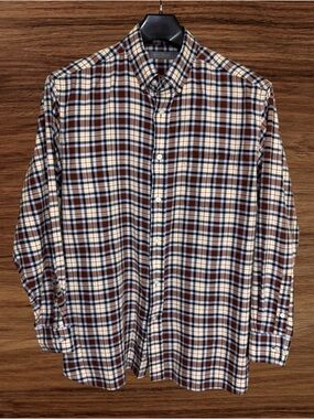 Daniel Cremieux Men’s Plaid Cotton Twill Long Sleeve Dress Shirt. Large